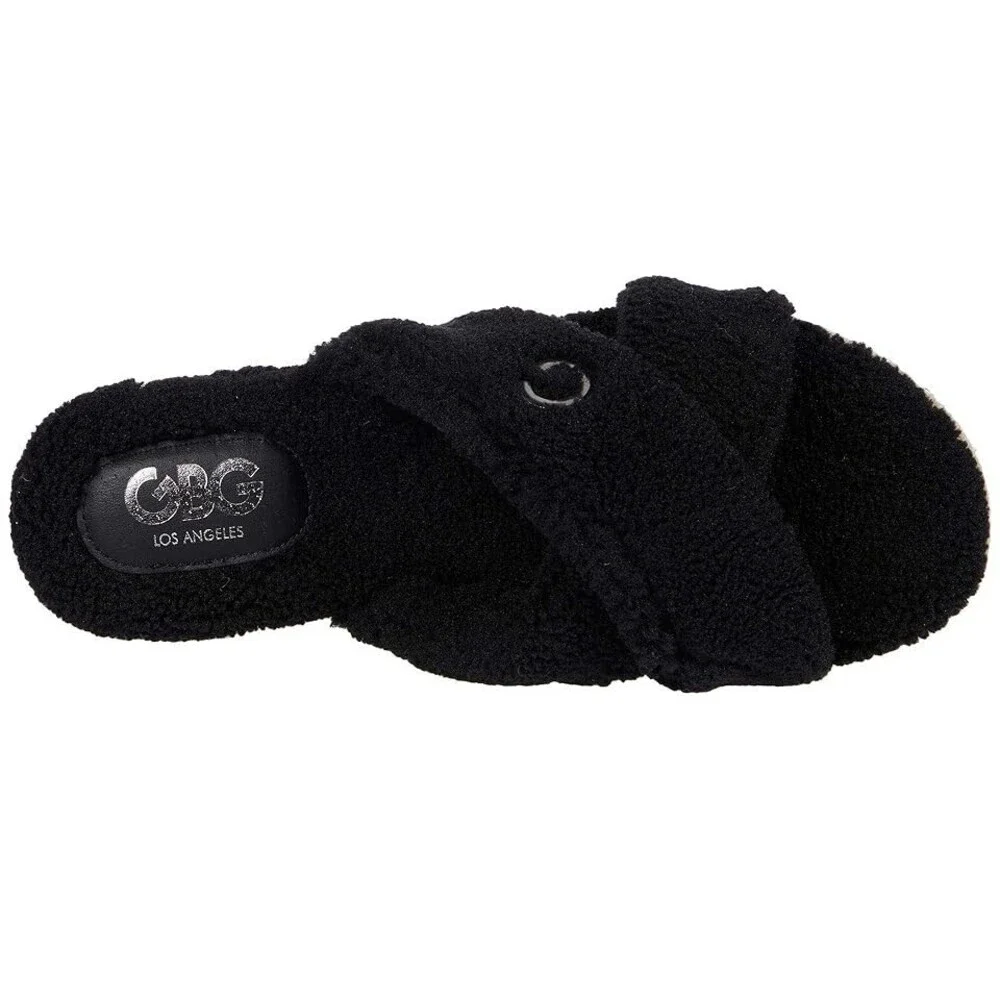GBG Los Angeles Daphne Sandals Women's Black Faux Fur Slip On Slide JOBB2000
